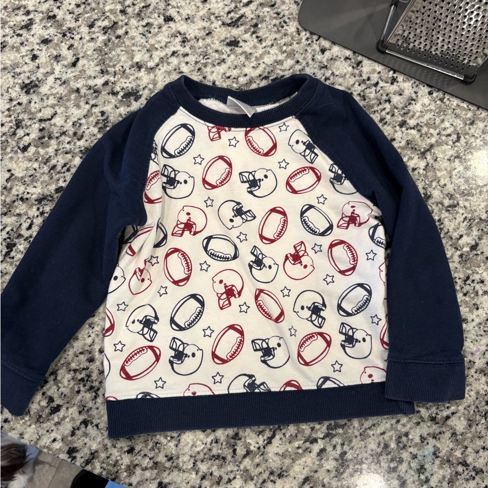 Kids Navy and White Football Print Long Sleeve Tee